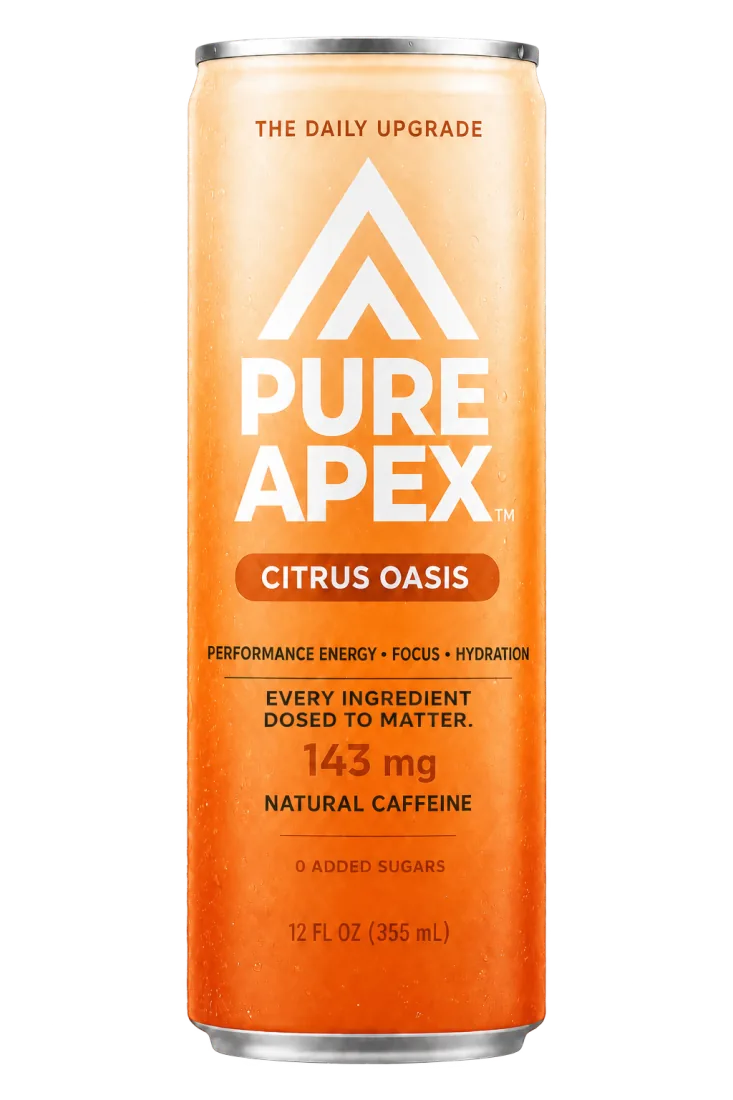 Pure Apex Citrus Oasis can, Performance Hydration Energy, 143mg natural caffeine
